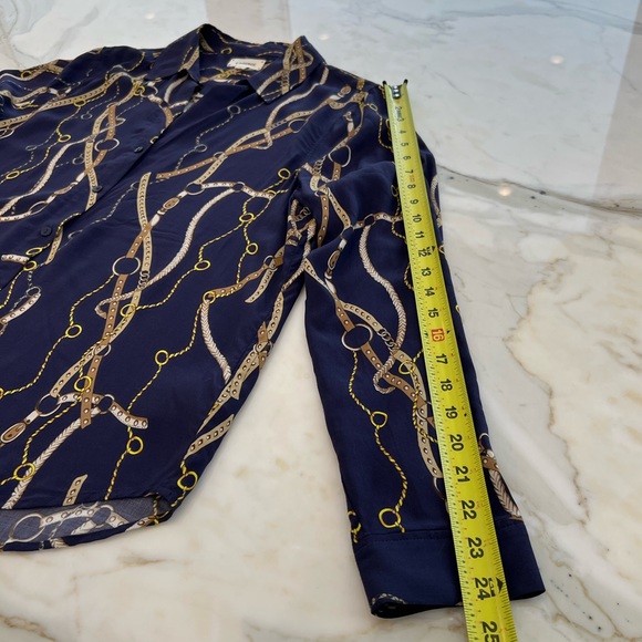 L’AGENCE BLUE EQUESTRIAN STRAP PRINT SHIRT SIZE LARGE NWOTS! - Picture 11 of 13